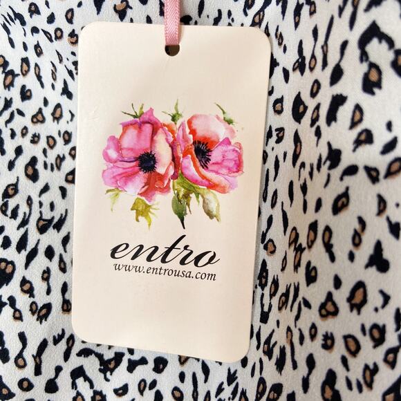 Entro Sleeveless Blouse Animal‎ Print Top Lightly Padded Shoulder Cream Black L - Picture 4 of 8